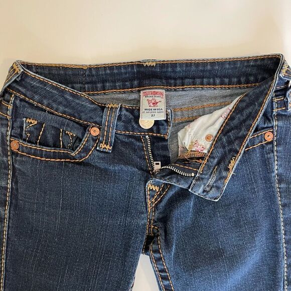 True Religion Bootcut Jeans Womens 27 Gina Big T Dark Wash Straight Mid Rise - Picture 4 of 6